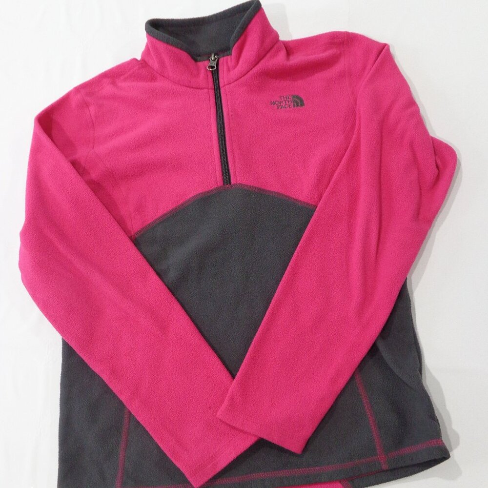 The North Face Pink Gray Long Sleeve Fleece Pullover Sweater Girl's Sz L (14/16)